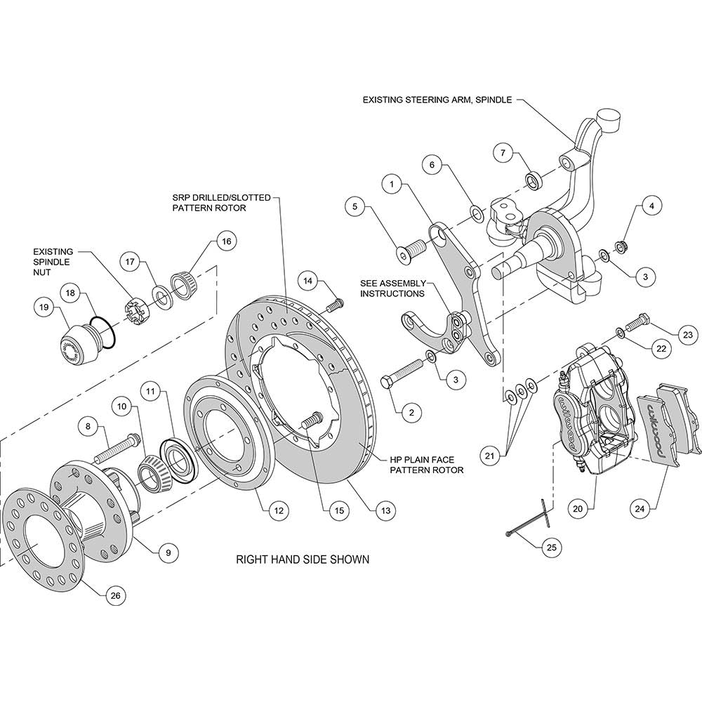 Brake System Wilwood, Dynalite Pro Series, Front, 4 Piston Caliper, 11.000 in Drilled/Slotted Iron Rotor, Aluminum, Red Powder Coat
