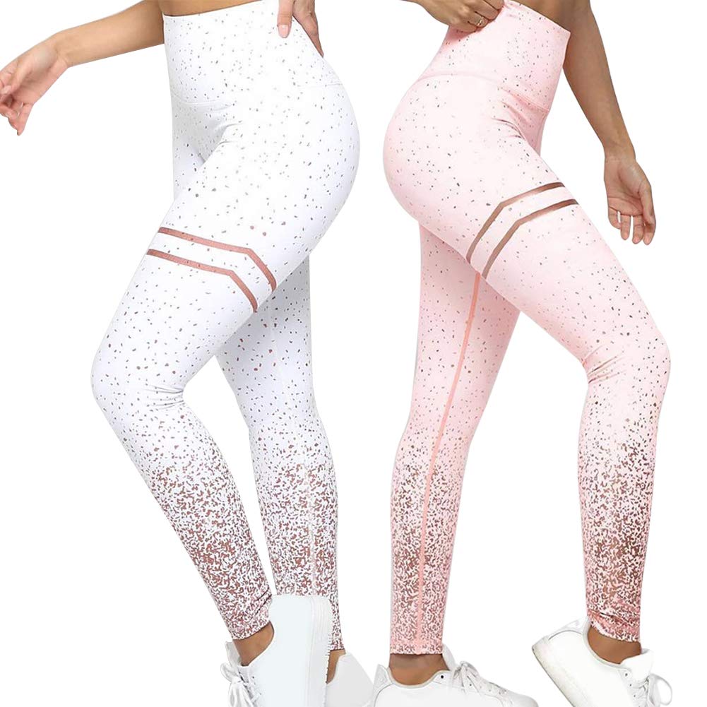 Women Yoga Pants Kathleen0 Workout Elastic Running Training Fitness Compression Tummy Control Casual Gym Leggings Sports Slim High Waist Printed(SBlack)