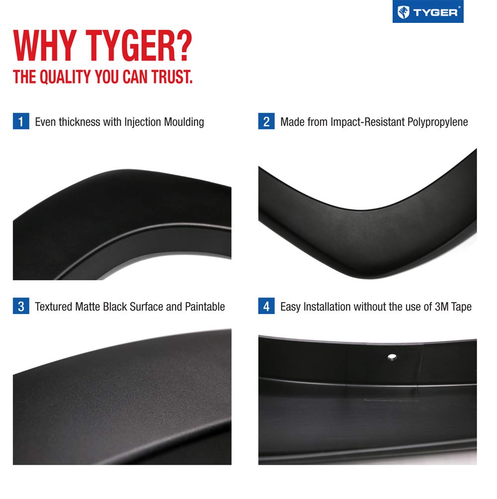 Tyger Auto TG-FF6C4298 Fender Flare Set for 2007-2013 Chevy Silverado 1500 5.8' Short Bed (NOT for Sierra) | Excl. 2007 Classic models | Paintable Fine-Textured Matte Black Factory Style, 4 Piece