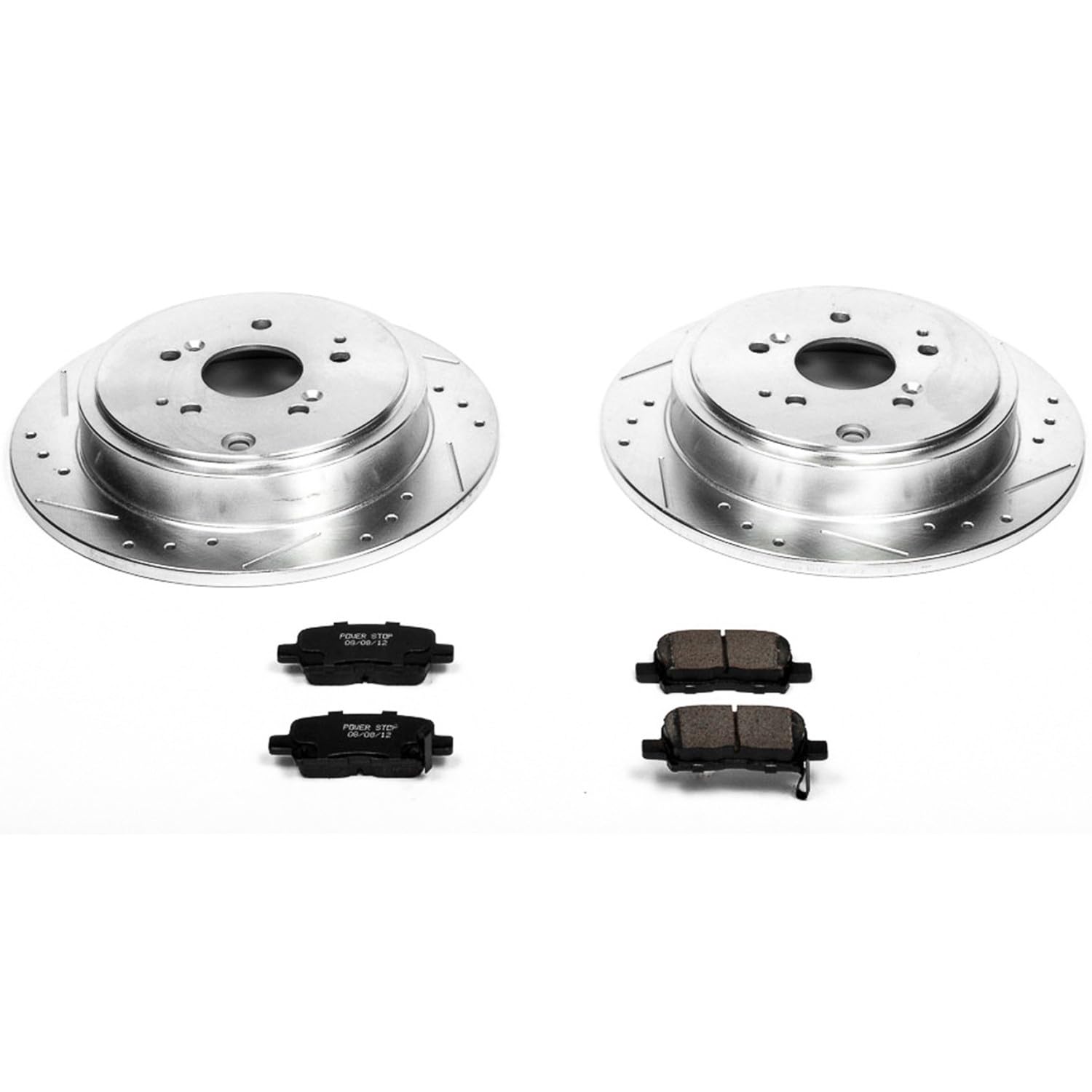 Power Stop K2382 Rear Brake Pads Z23 Carbon Fiber with Drilled and Slotted Brake Rotors Kit For 2001 2002 2003 2004 2005 2006 Acura MDX | 2003 2004 2005 2006 2007 2008 Honda Pilot