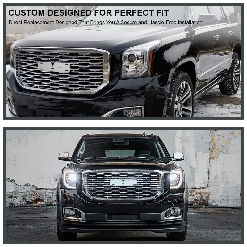 Chrome Denali Style Mesh Front Hood Grill Grille Spec-D Tuning Compatible with 2015-2020 GMC Yukon/Yukon XL