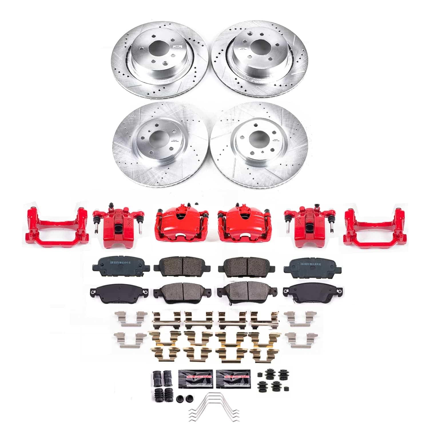POWERSTOP Z23 Brake Pads and Rotors Front and Rear Brake Kit with Red Powder Coated Calipers For INFINITI Q60 2014-2015 [Vehicle Specific]