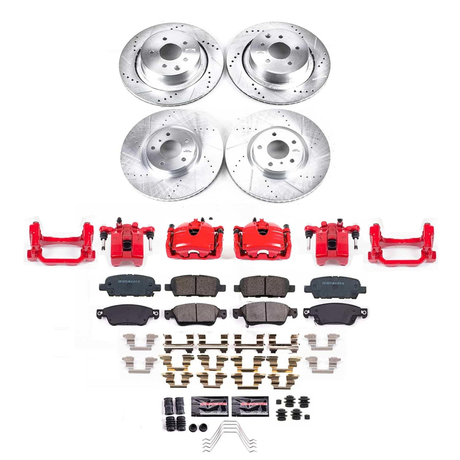 POWERSTOP Z23 Brake Pads and Rotors Front and Rear Brake Kit with Red Powder Coated Calipers For INFINITI Q60 2014-2015 [Vehicle Specific]