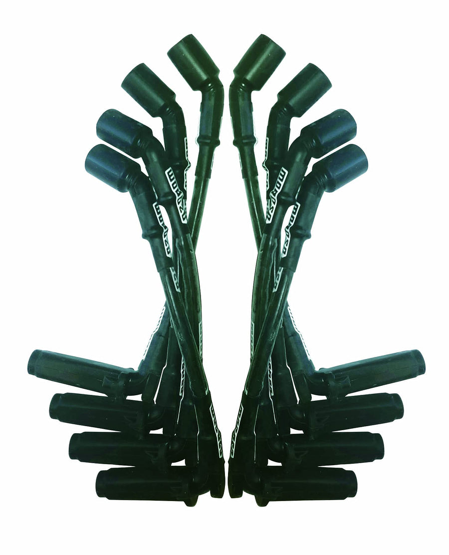 Ultra Series Moroso Black Sleeved Spark Plug Wires, GM LS 11" Length w/ 90 Degree OEM Plug Ends