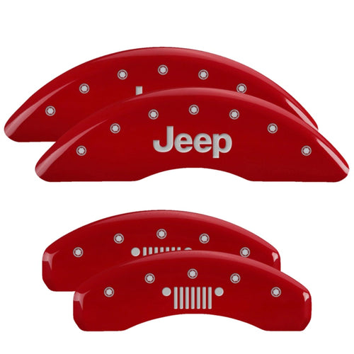 Brake Caliper Covers MGP for Jeep Grand Cherokee L (2021-24’) Requires 18”+ Wheels and Rear Vented Rotors - Powder Coated Red, Engraved JEEP/Grill logo, Front and Rear Caliper Covers (Set of 4)