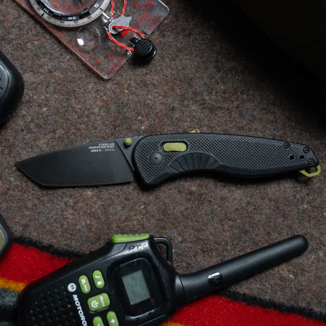 SOG Aegis Tanto Outdoor Pocket Folding Opening Knife, Ambidextrous at-XR Lock with Ergonomic Handle, D2 Steel Blade, Built-in Blade Locking Safety and Spine-Mounted Safety System, Black & Moss