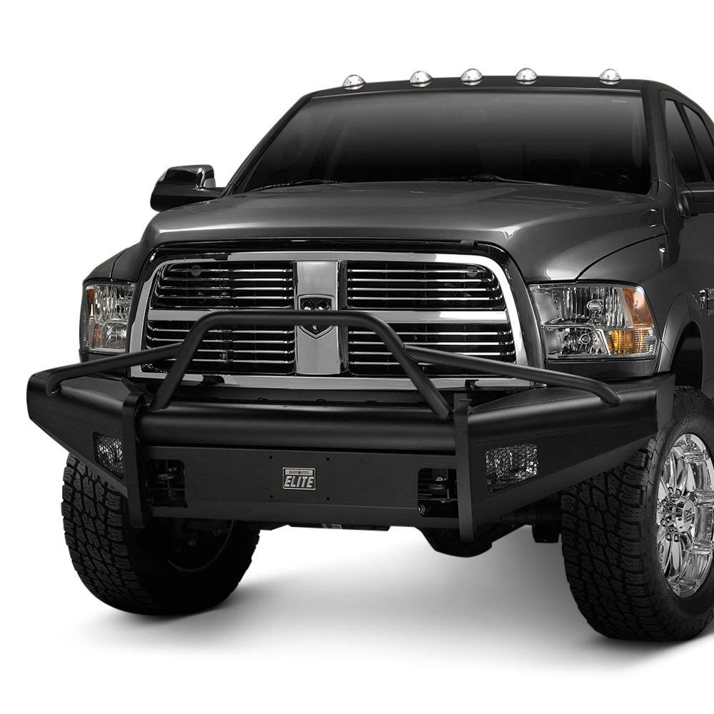 Fab Fours Elite Front Bumper DR94-Q1562-1 2 Stage Black Powder Coated w/Pre-Runner Grill Guard Incl. Light Cut-Outs