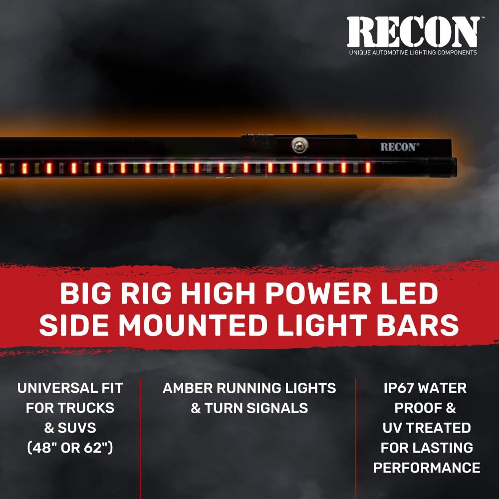 62" RECON Big Rig Universal Fit Side Mounted High Power LED Light Bar Kit Amber Running Lights & Turn Signals (62")