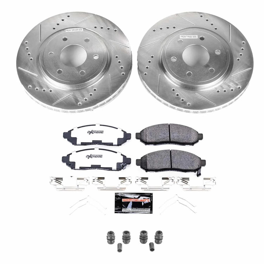 Power Stop Front Brake Kit For 2016 2017 2018 2019 2020 2021 2022 2023 2024 Frontier Nissan - Truck & Tow Carbon Fiber Ceramic Brake Pads & Drilled and Slotted Rotors Replacement, K8325-36