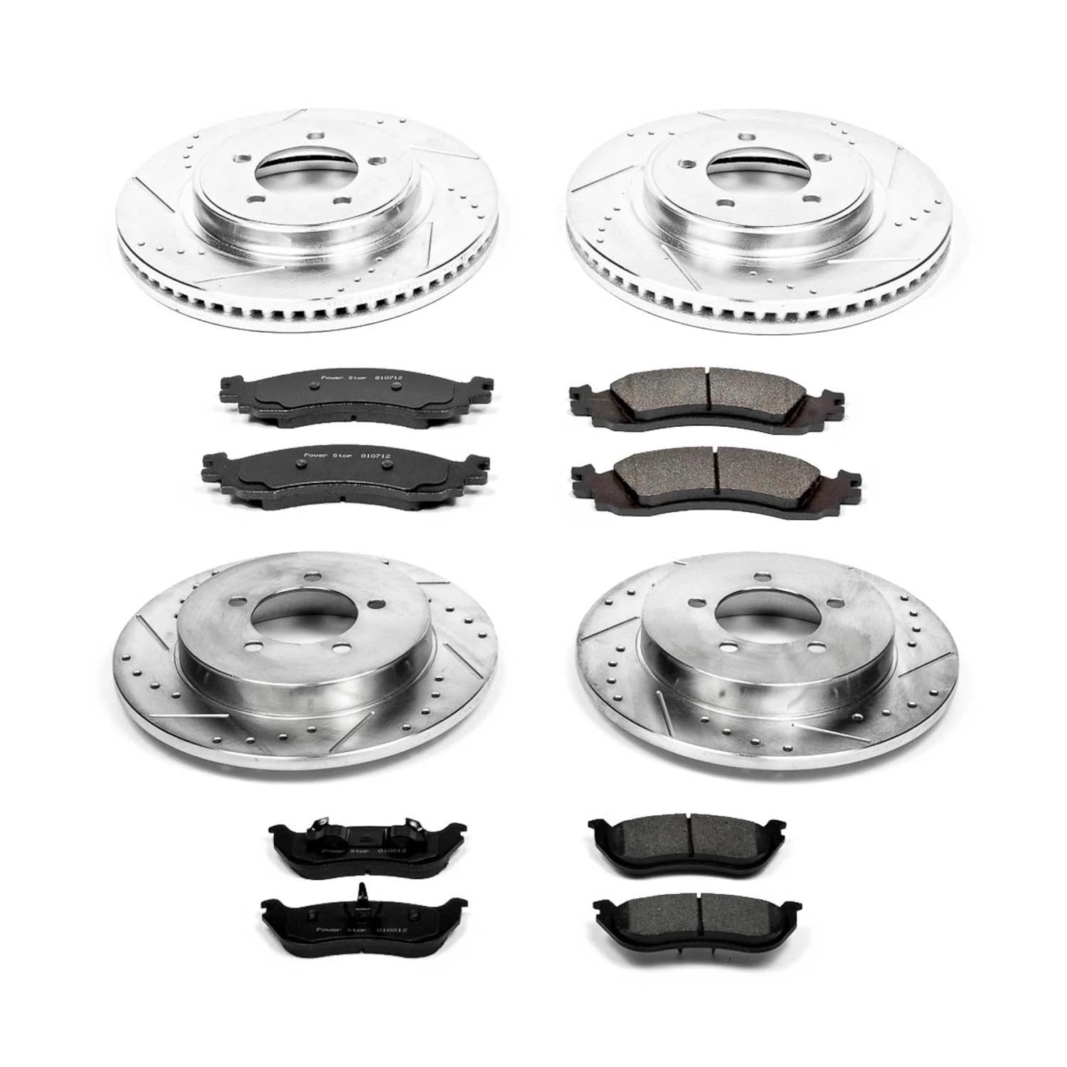 Power Stop K2721 Z23 Carbon Fiber Brake Pads Front and Rear with Drilled & Slotted Brake Rotors Kit For Mercury Mountaineer 2006 [Model Specific]