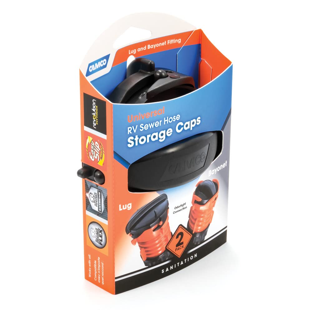 Camco Sewer Hose Storage Cap Set RV - Lug and Bayonet Caps | Allows You to Seal Both Ends of Your Sewer Hose Before Storing | Odor and Leak Proof Connection - 2 Pack (39752)