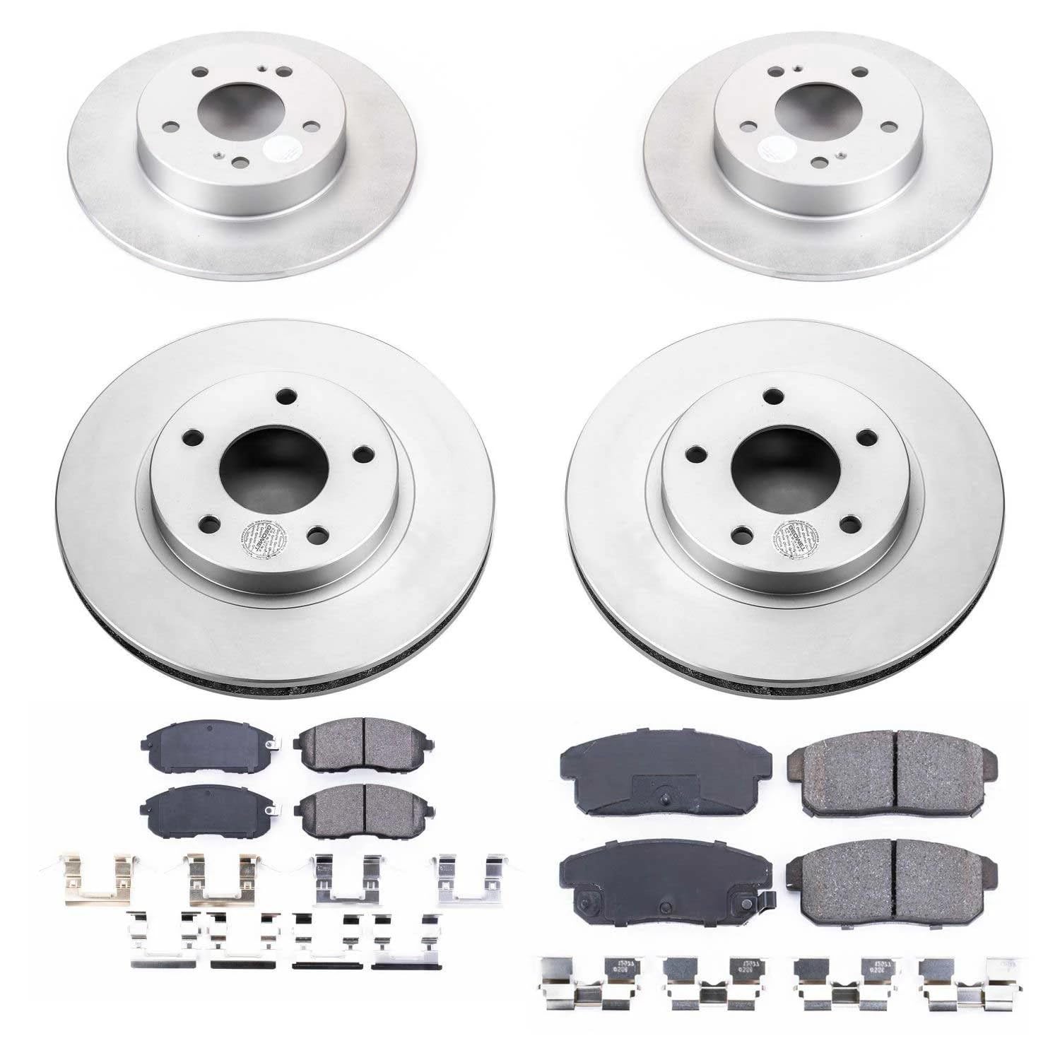 Power Stop CRK2705 Brake Rotor and Ceramic Brake Pads Coated - Front & Rear For Nissan Maxima 2001 [Model Specific]