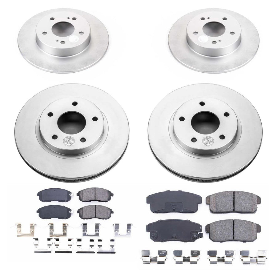 Power Stop CRK2705 Brake Rotor and Ceramic Brake Pads Coated - Front & Rear For Nissan Maxima 2001 [Model Specific]