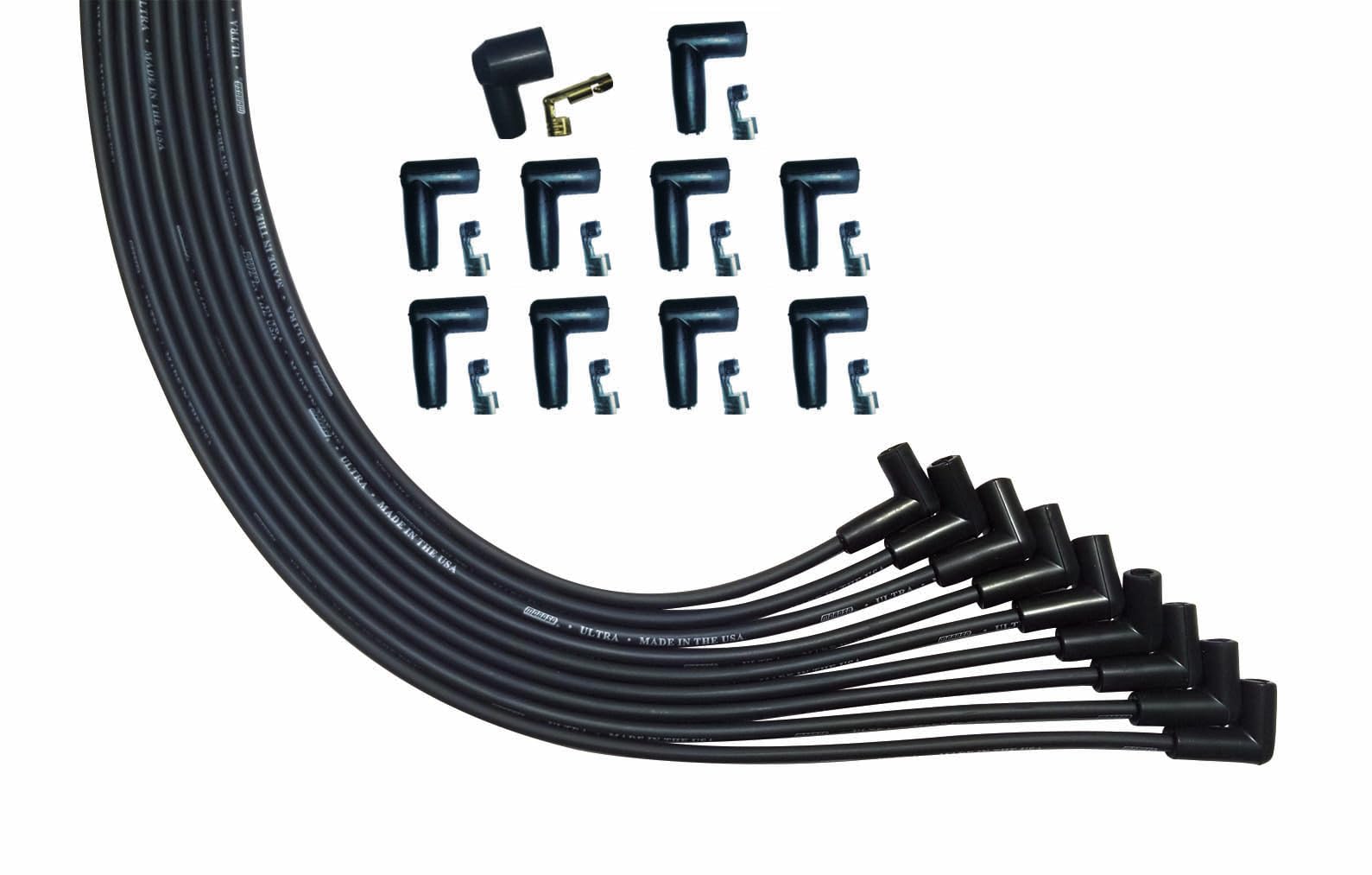 Ultra Series Moroso Universal V8 Black Spark Plug Wires, 90 Degree Plug Ends, HEI Distributor