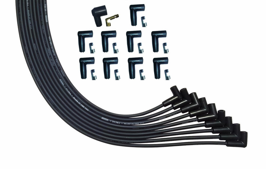 Ultra Series Moroso Universal V8 Black Spark Plug Wires, 90 Degree Plug Ends, HEI Distributor