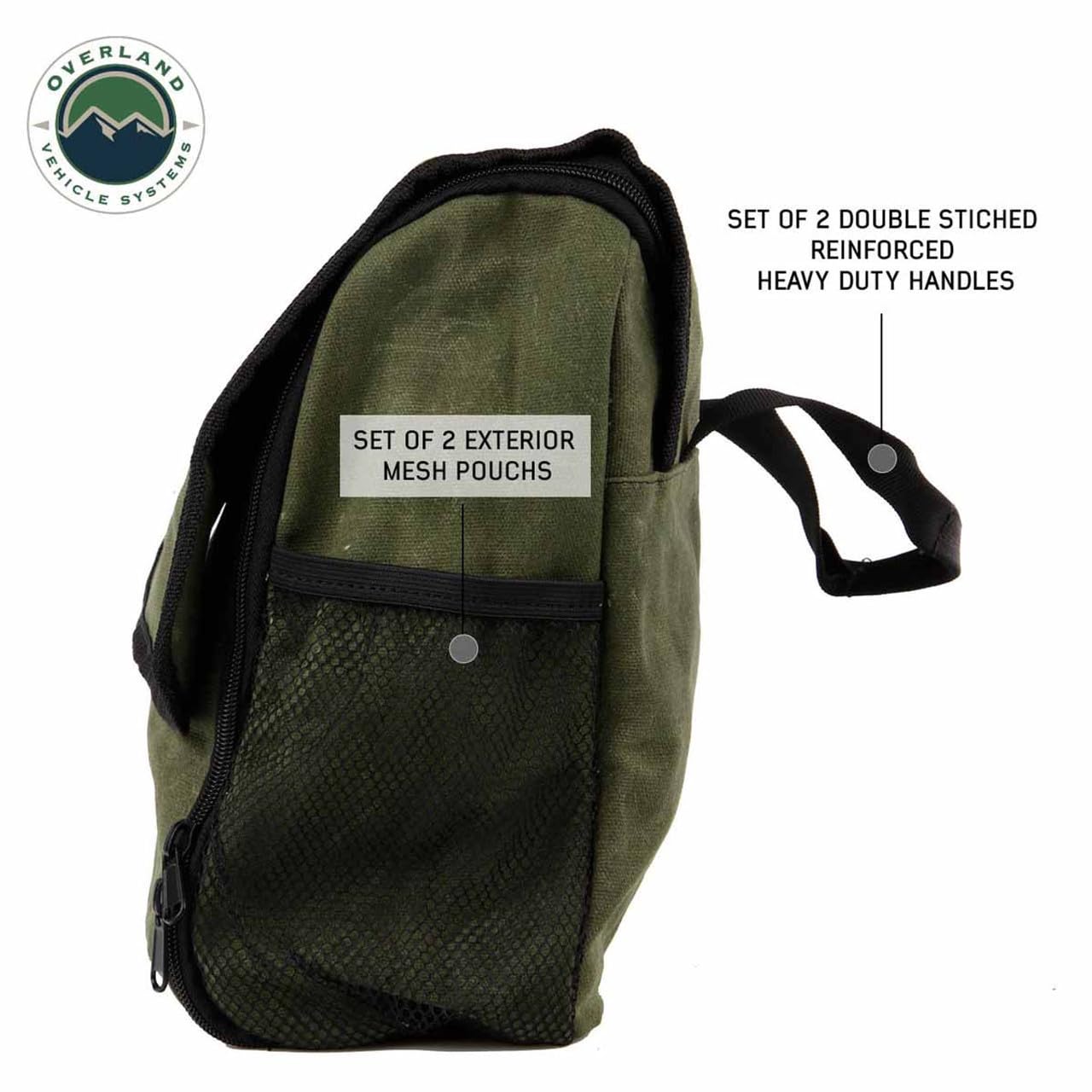 Overland Vehicle Systems Bag Overnight with Handle & Straps - #16 Waxed Canvas Storage - Infused with Paraffin Wax Waterproofing - Doubled Reinforced Stitching