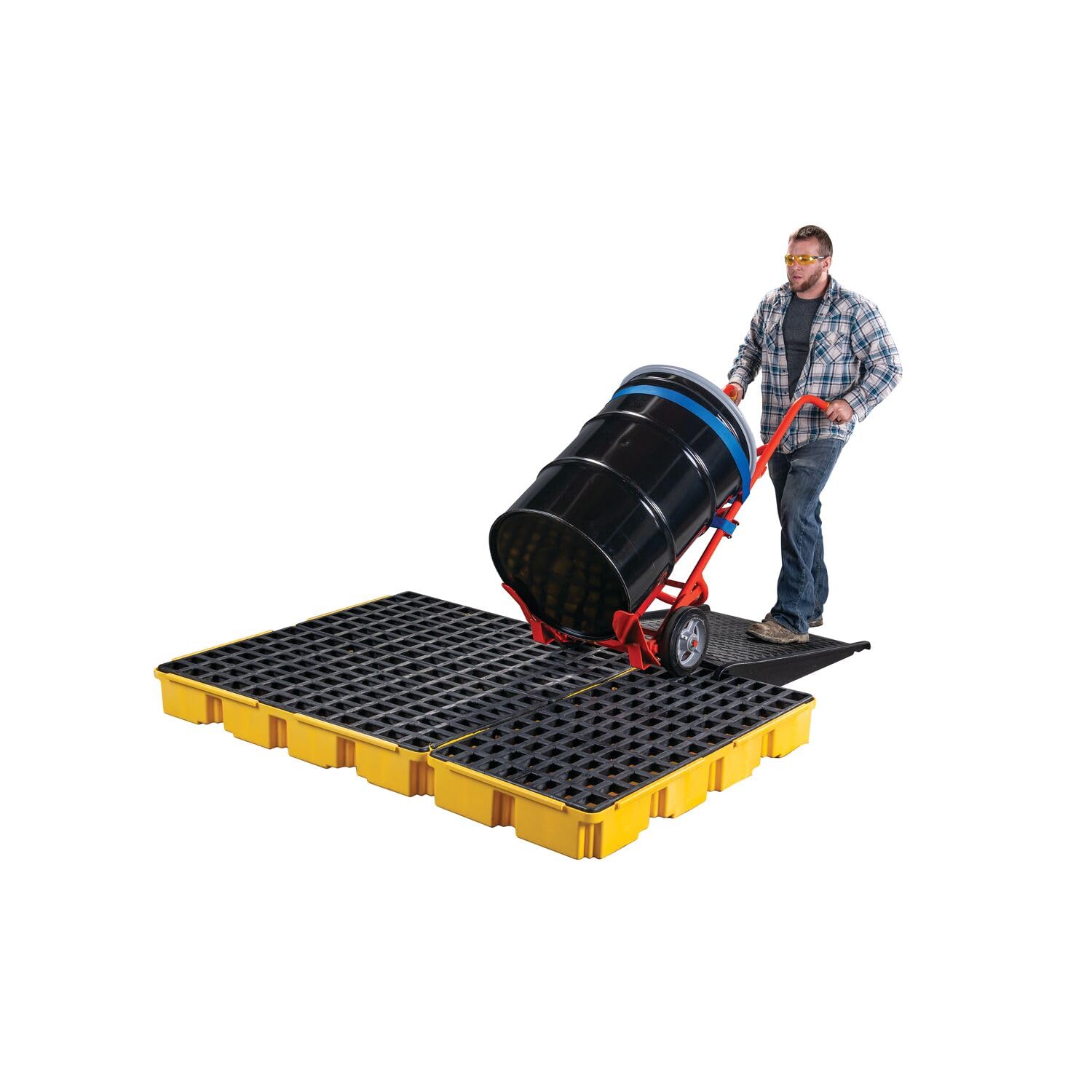 6 Eagle Drum Spill Platform with Drain and Forklift Pockets, 78.25"x51.5"x6.5", 88 Gallon Sump, 10,000 lbs. Load Capacity Containment Tray, Made in USA, Yellow, 1686D