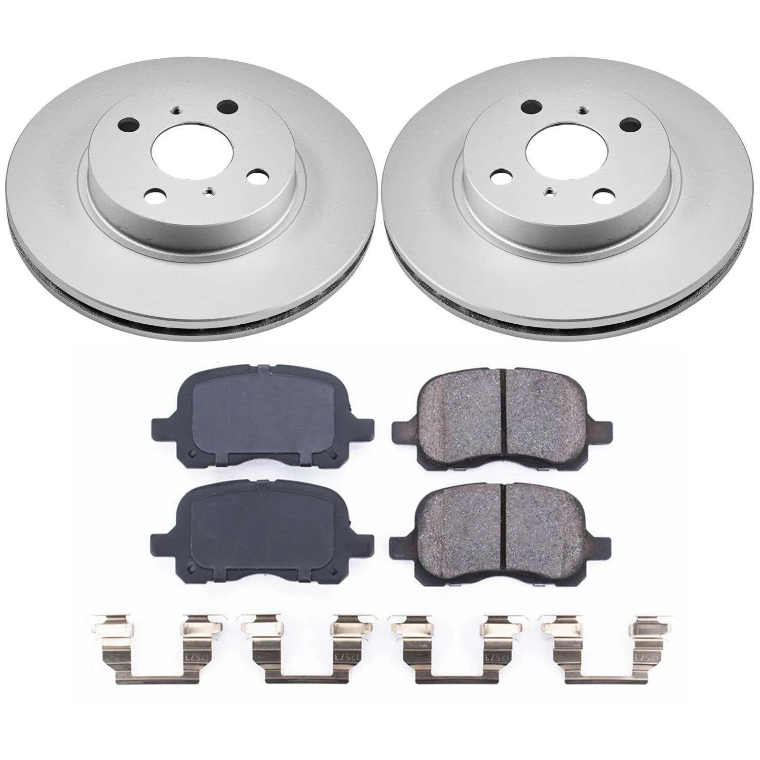 Power Stop Coated Brake Rotor & CRK1152 Ceramic Brake Pads- front For Chevrolet Prizm 1998-2002, Toyota Corolla 1998-2002 [Model Specific]