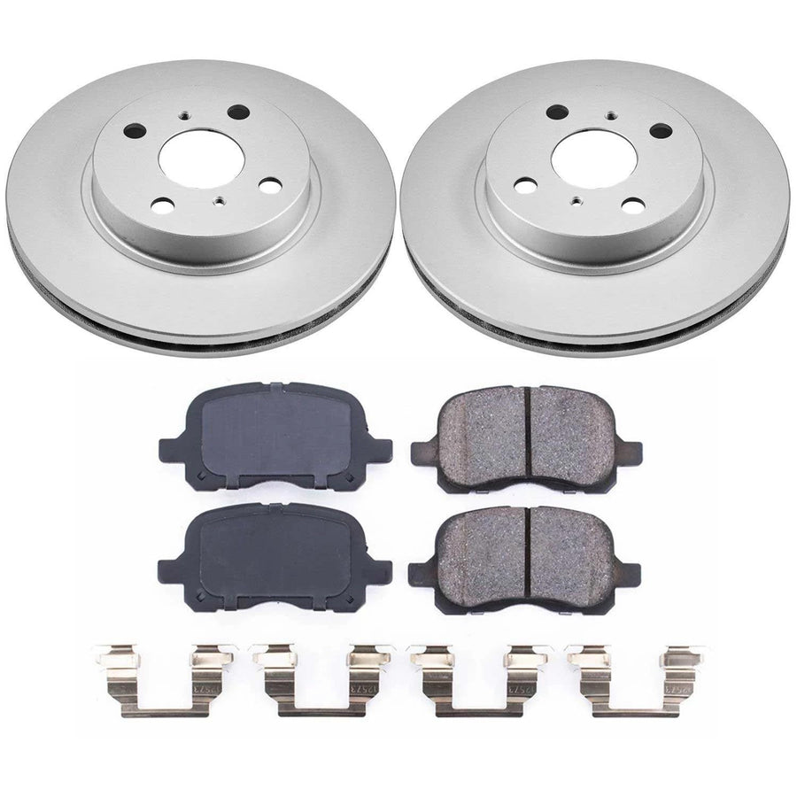 Power Stop Coated Brake Rotor & CRK1152 Ceramic Brake Pads- front For Chevrolet Prizm 1998-2002, Toyota Corolla 1998-2002 [Model Specific]