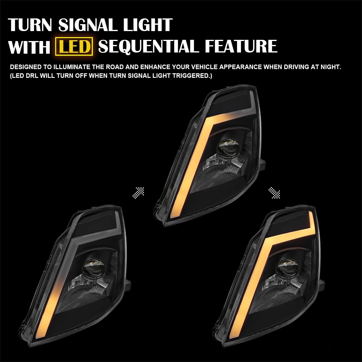 Sequential SPEC-D TUNING Black Projector Switchback Headlights w/LED Strip and Startup Animation Compatible with 2003-2005 Nissan 350Z, Left + Right Pair Headlamp Assembly
