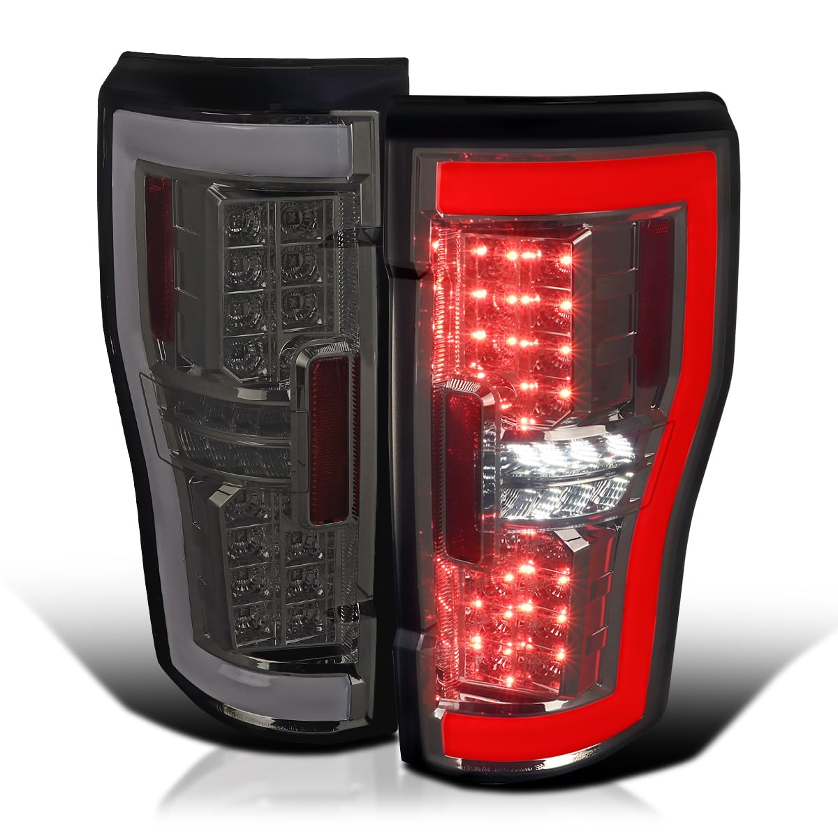 Smoke LED Tail Lights SPEC-D TUNING w/White LED Tube Compatible with 2017-2019 Ford F250/350/450/550, Left + Right Pair Tail Lamp Assembly