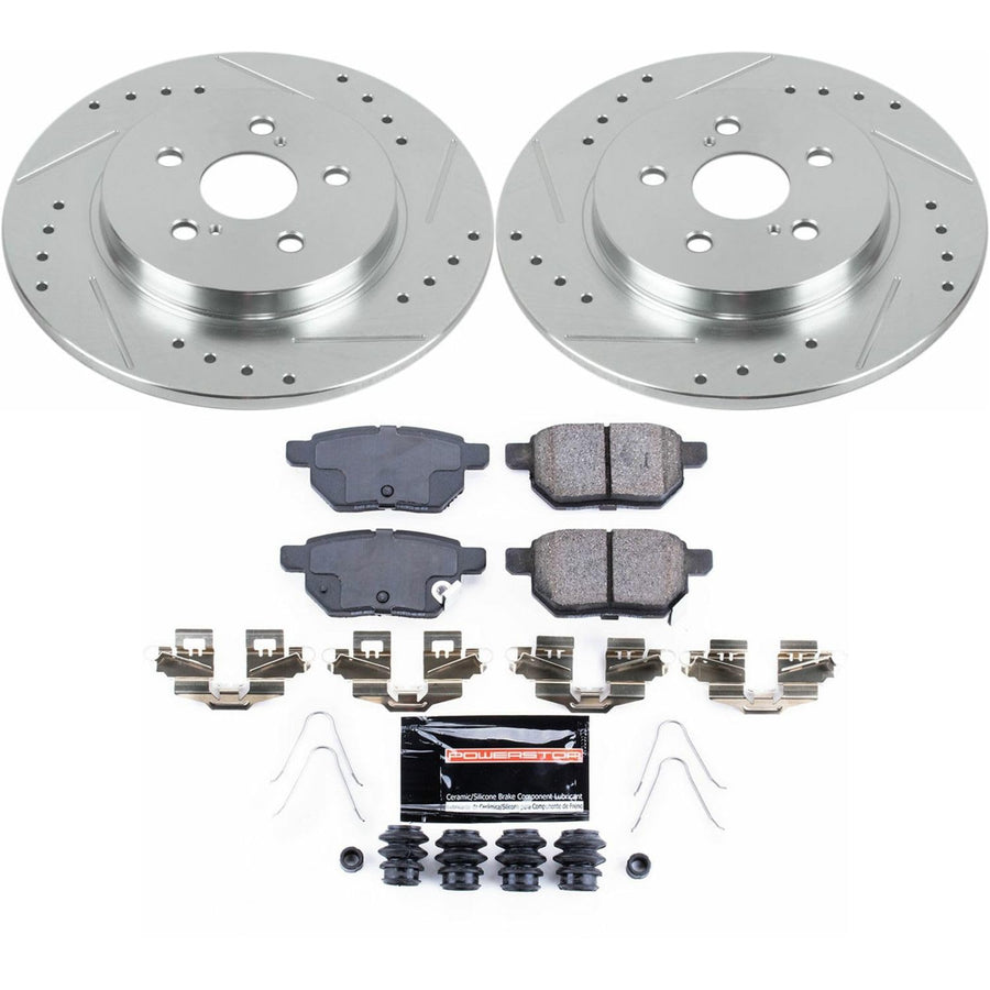 Power Stop K6498 Z23 Rear Carbon Fiber Brake Pads with Drilled & Slotted Brake Rotors Kit For Lexus CT200h 2011-2017 [Model Specific]