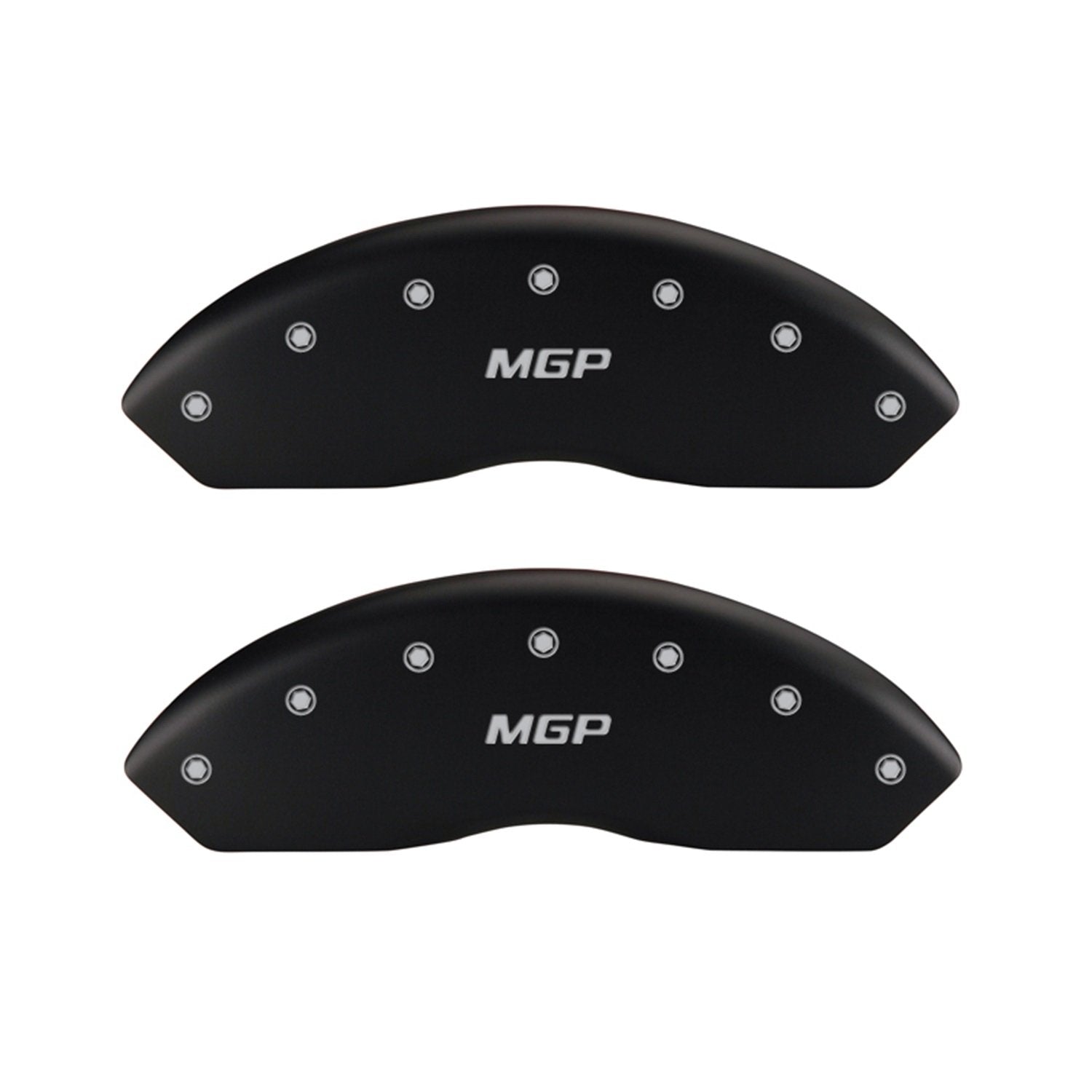 MGP 'MGP' Engraved Front Caliper Covers 10014FMGPMB with Matte Black Powder Coat Finish and Silver Characters, (Set of 2)