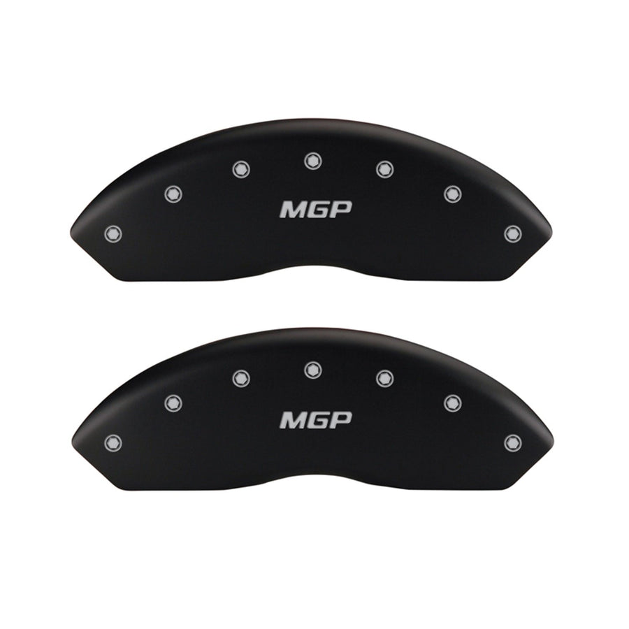 MGP 'MGP' Engraved Front Caliper Covers 10014FMGPMB with Matte Black Powder Coat Finish and Silver Characters, (Set of 2)