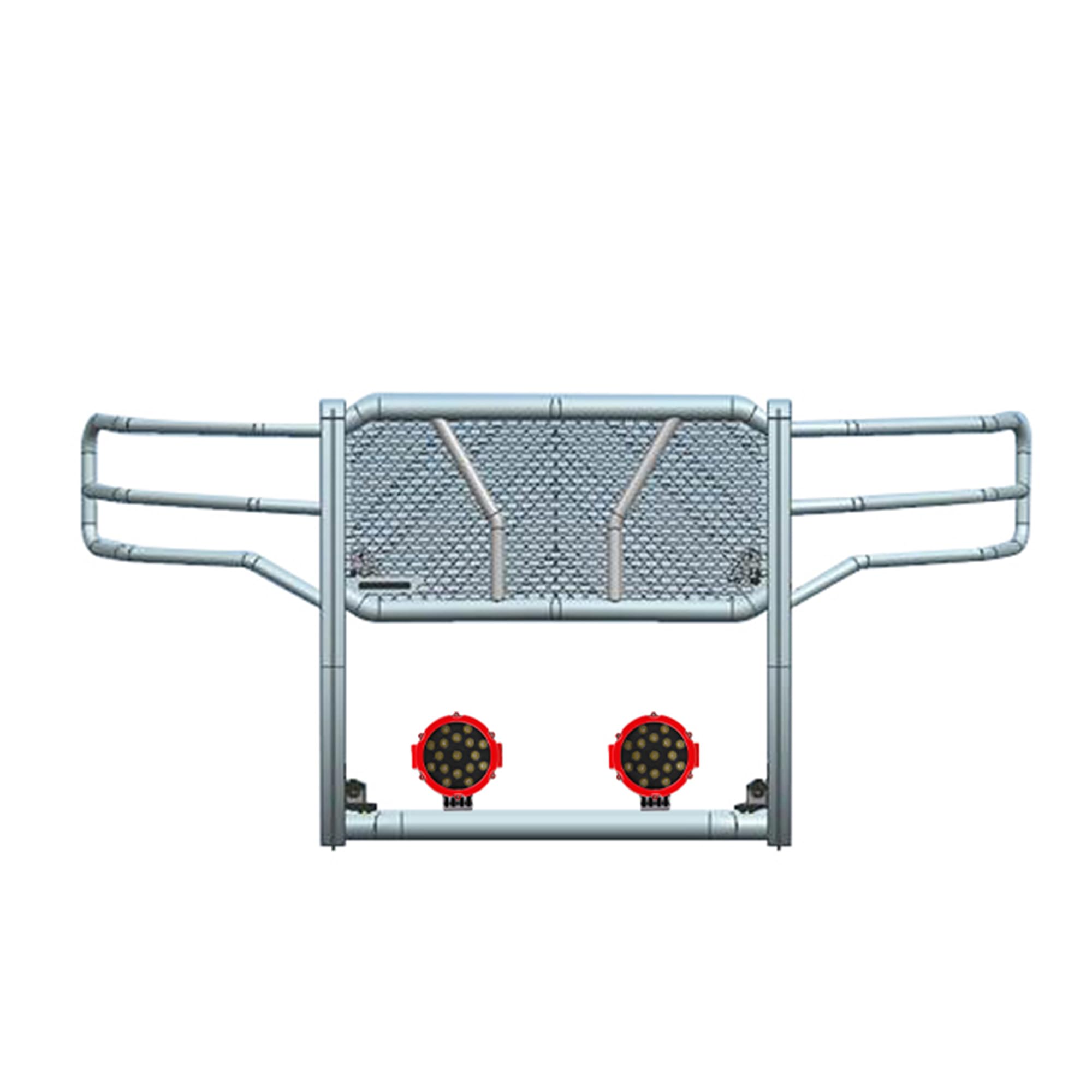 Heavy Duty Black Horse Rugged Grille Brush Bumper Guard Modular Black Come with Pair of 7.0" Dia.LED Lights with Red Trim Rings Compatible with 2015-2019 GMC Sierra 2500 HD/3500 HD-RU-GMSI15-B-PLR