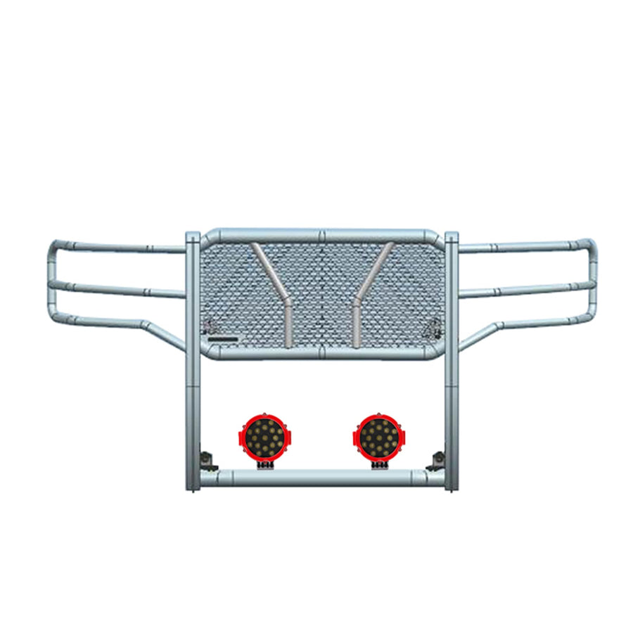 Heavy Duty Black Horse Rugged Grille Brush Bumper Guard Modular Black Come with Pair of 7.0" Dia.LED Lights with Red Trim Rings Compatible with 2015-2019 GMC Sierra 2500 HD/3500 HD-RU-GMSI15-B-PLR