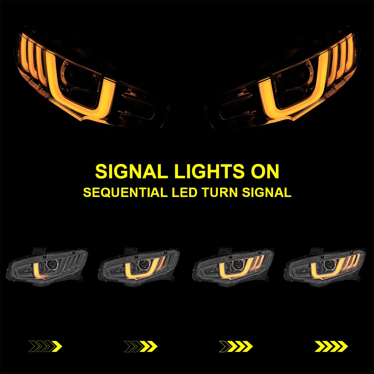 Full LED Projector Headlights SPEC-D TUNING w/Switchback and Sequential Signals Compatible with 2016-2021 Honda Civic Models with Factory LED Headlights