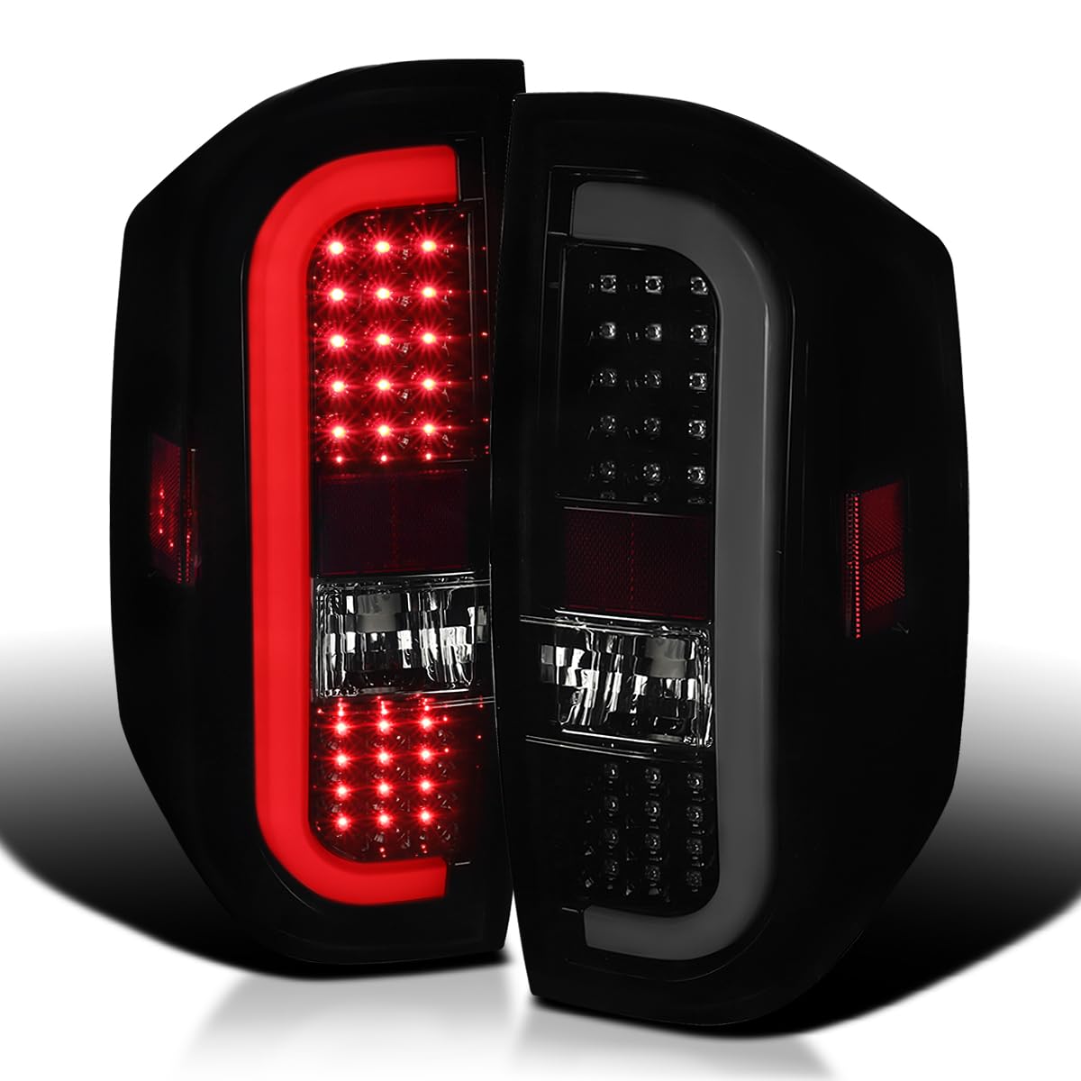 Glossy Black Smoke LED Sequential Tail Lights SPEC-D TUNING Compatible with 2014-2021 Toyota Tundra, Left + Right Pair Assembly