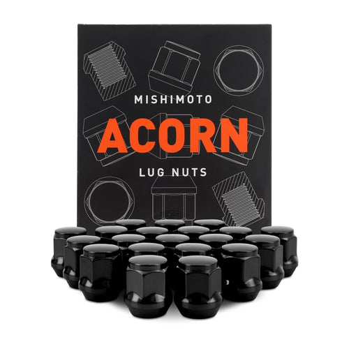 Mishimoto Lug Nuts Steel, M12x1.5, Acorn Seat, 20pc Set, Black