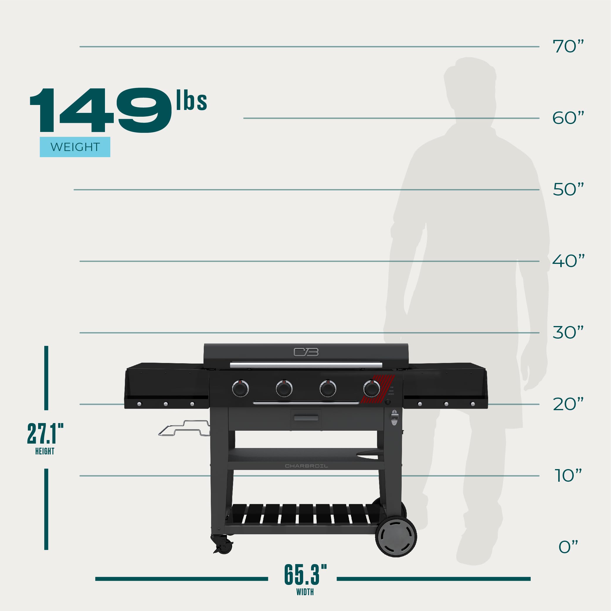 36" Charbroil Performance Series Deluxe Propane Gas Griddle with Cart 4 Burner Flat Top Grill, Black - 463285924
