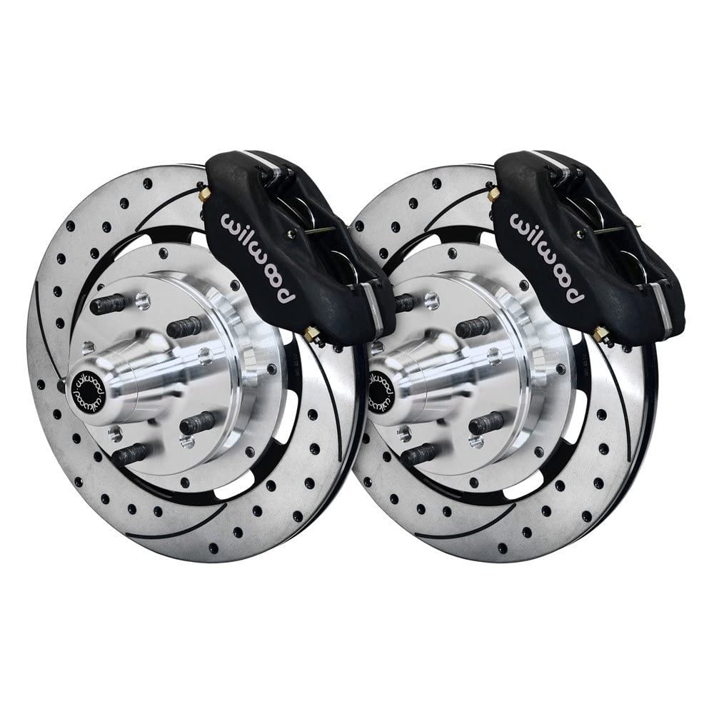 Wilwood Brake System, Front Dynalite Big Brake, 4 Piston Caliper, 12.19 in Drilled/Slotted Iron Rotor, Aluminum, Black Powder Coat