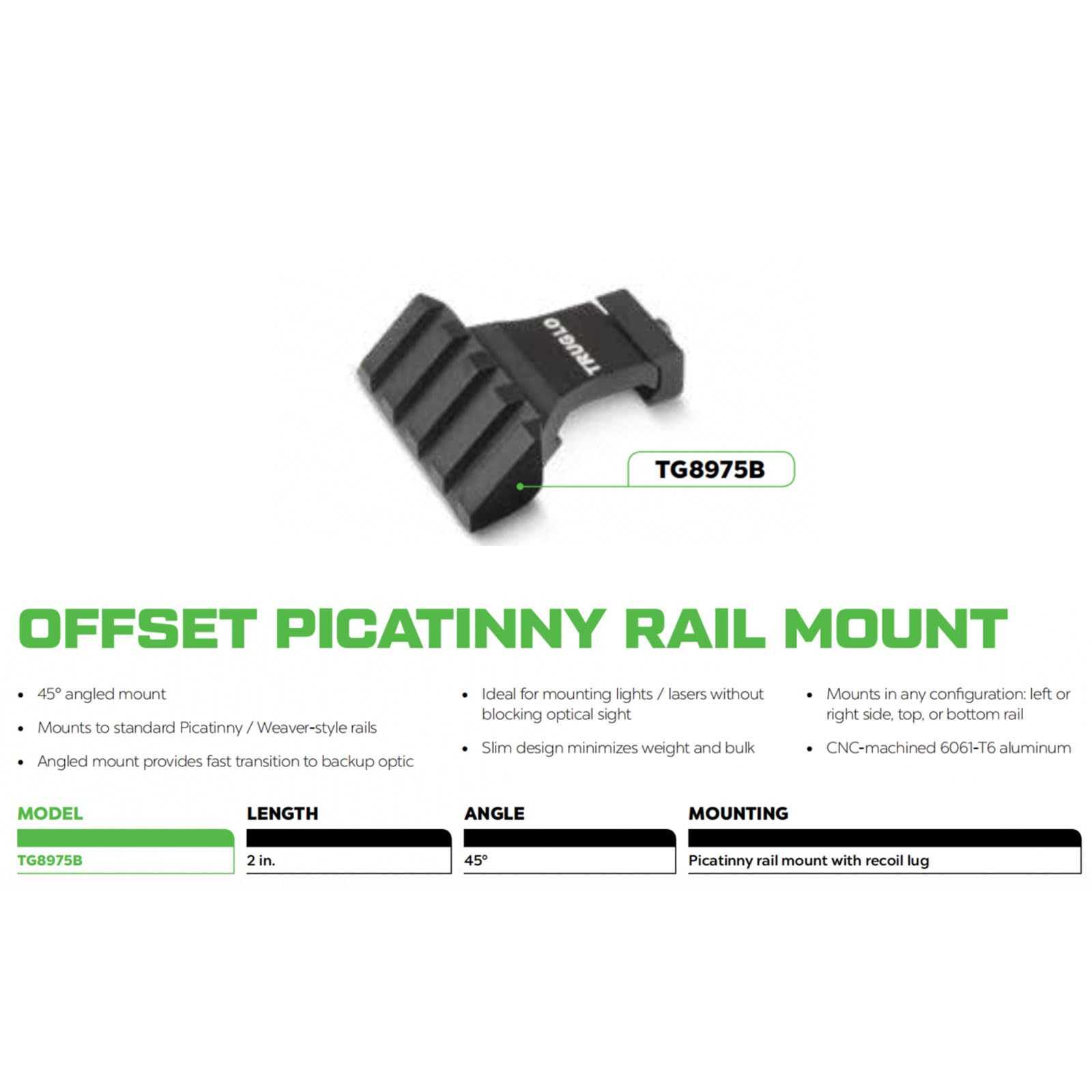 TRUGLO 45 Degree Tactical Offset Hunting Shooting Versatile Durable Aluminum 2" Picatinny Rail Mount for Optics Mounting