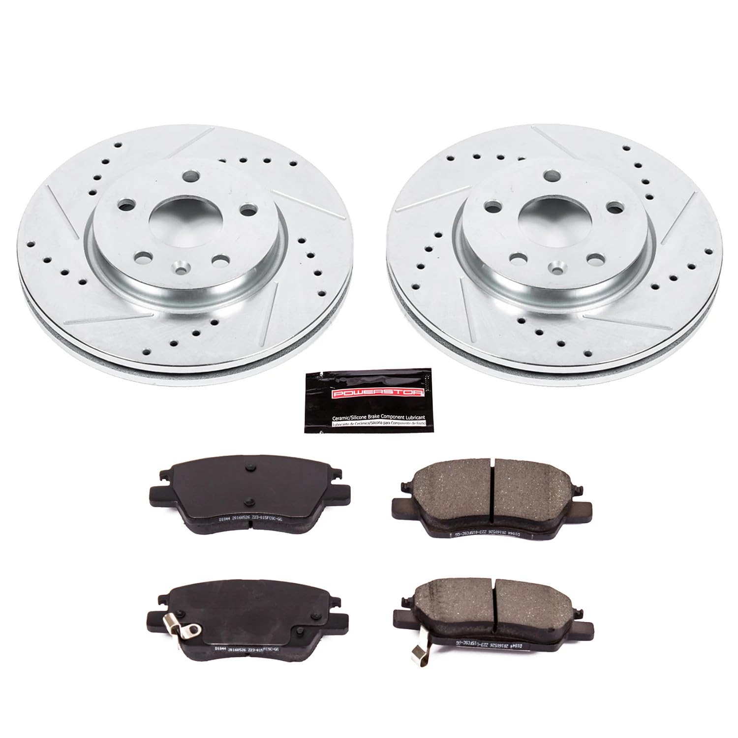 Power Stop K7399 Z23 Carbon Fiber Brake Pads Front with Drilled & Slotted Brake Rotors Kit For Chevrolet Bolt EUV, Chevrolet Bolt EV, Chevrolet Cruze, Chevrolet Volt [Model Specific]