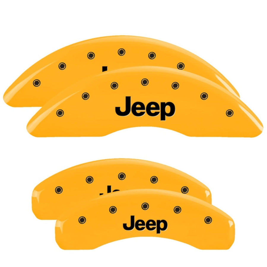 Brake Caliper Covers MGP for Jeep Grand Cherokee L (2021-24’) Requires 18”+ Wheels and Rear Vented Rotors - Powder Coated Yellow, Engraved Jeep Logo, Aluminum Front and Rear Caliper Covers (Set of 4)