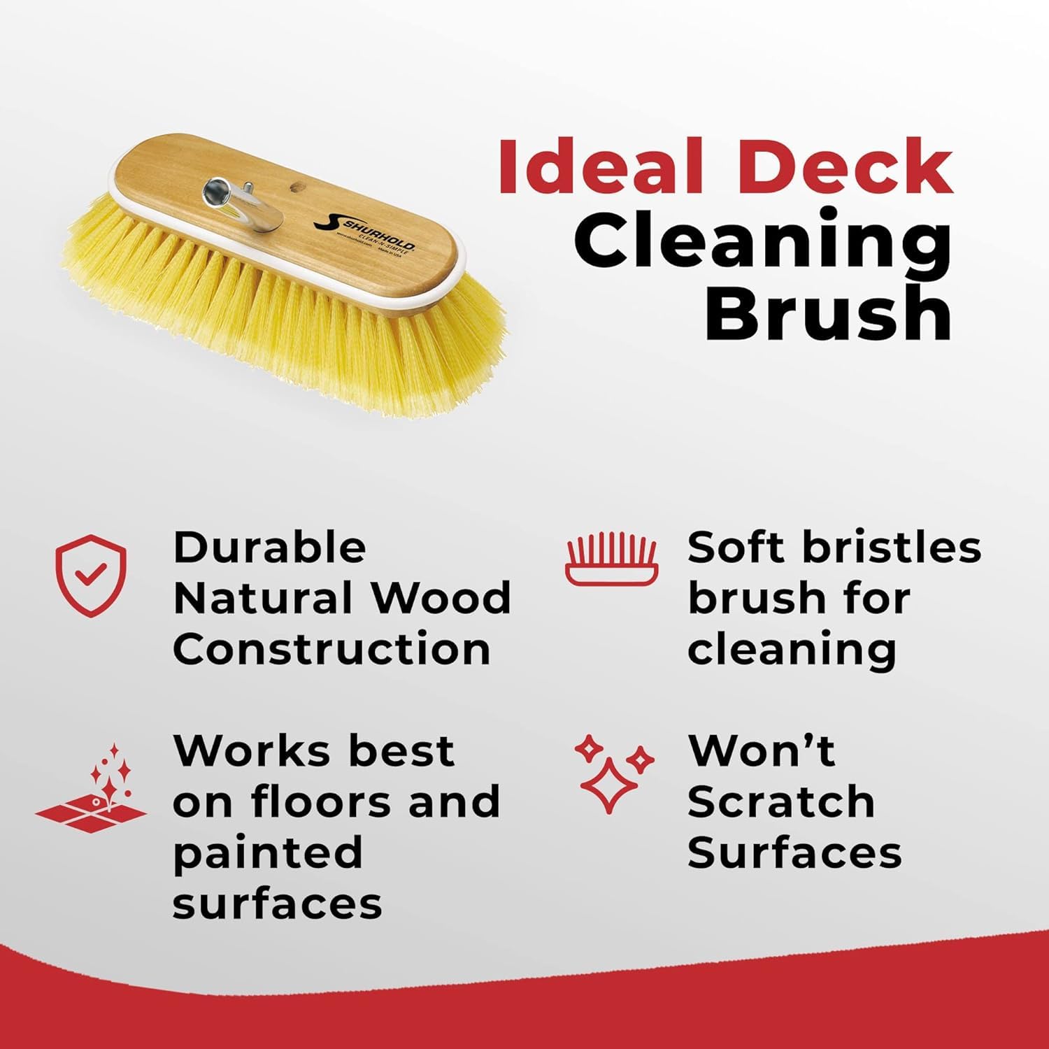 10 Inch Shurhold 980 Soft Bristle Brush, Deck Brush with Yellow Polystyrene Bristles