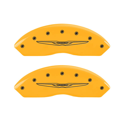MGP 32021SCW2YL Yellow Caliper Covers (Set of 4, Engraved Front and Rear: Style 2/Chrysler Wing, yellow powder coat finish, black characters)