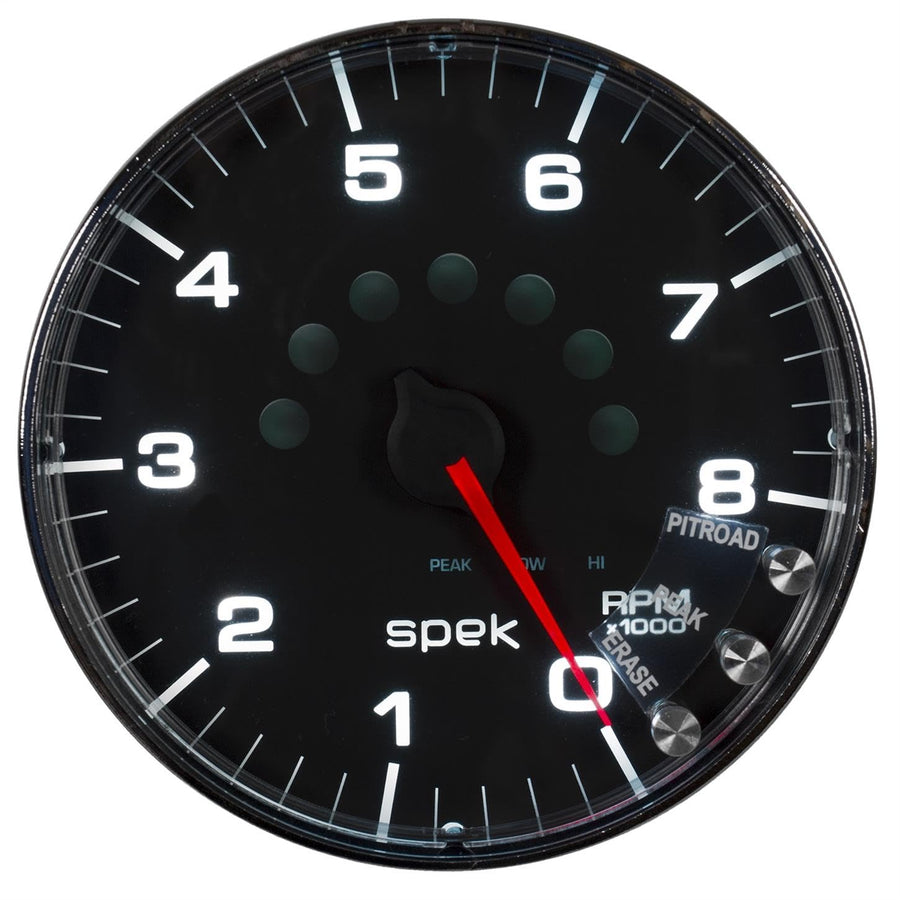 Gauge AUTO METER P238318 Tachometer (Spek-Pro 5", 8K RPM,with Shift Light & Peak Mem, Black/Chrome, Spek-Pro)