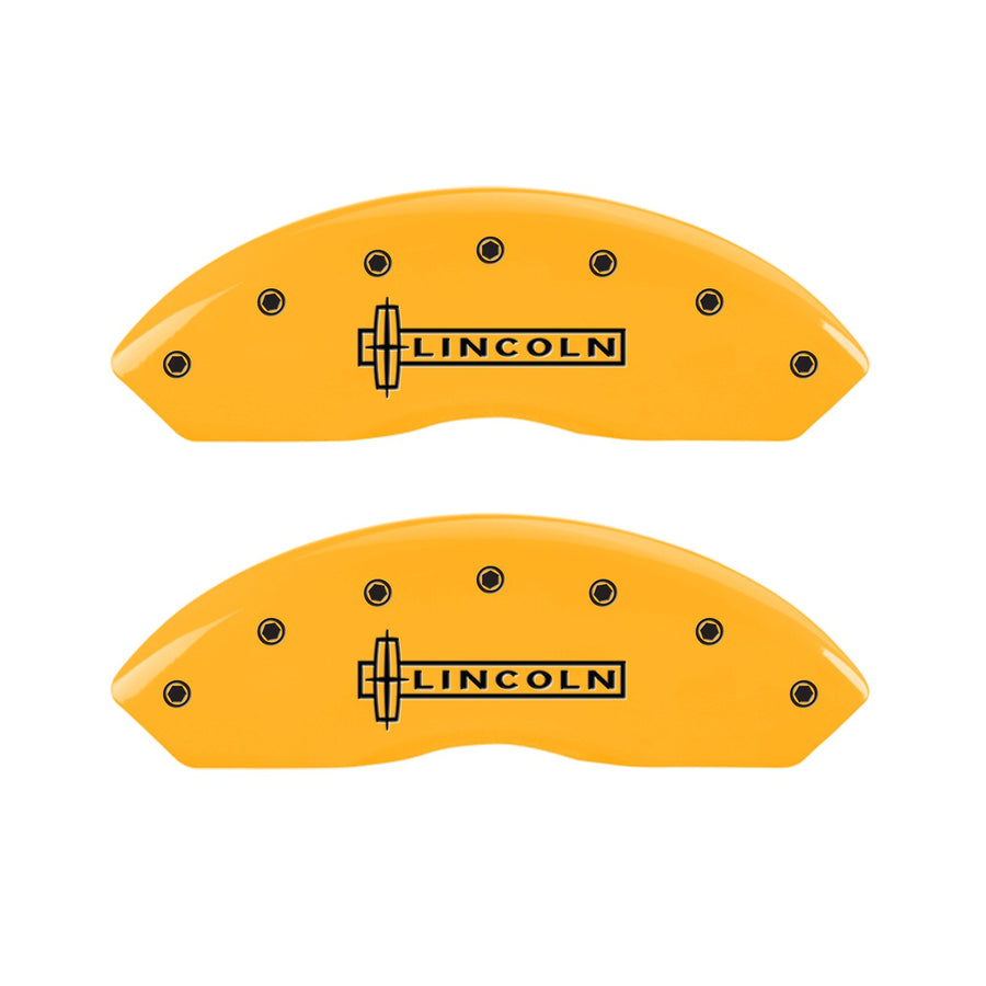 MGP Caliper Covers Yellow 36011SLC1YL Front and Rear Powder Coat Finish Black Character Caliper Cover, Set of 4