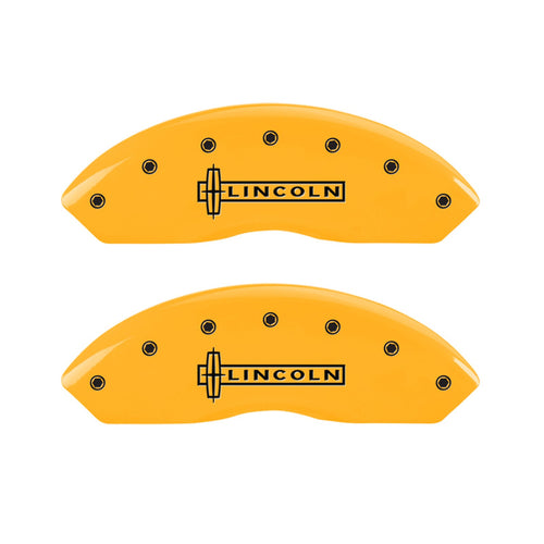 Caliper Covers MGP 36018SLCZYL, Set of 4 (Yellow Engraved Front: Lincoln - Engraved Rear: MKZ Powder Coat Finish Black Characters)
