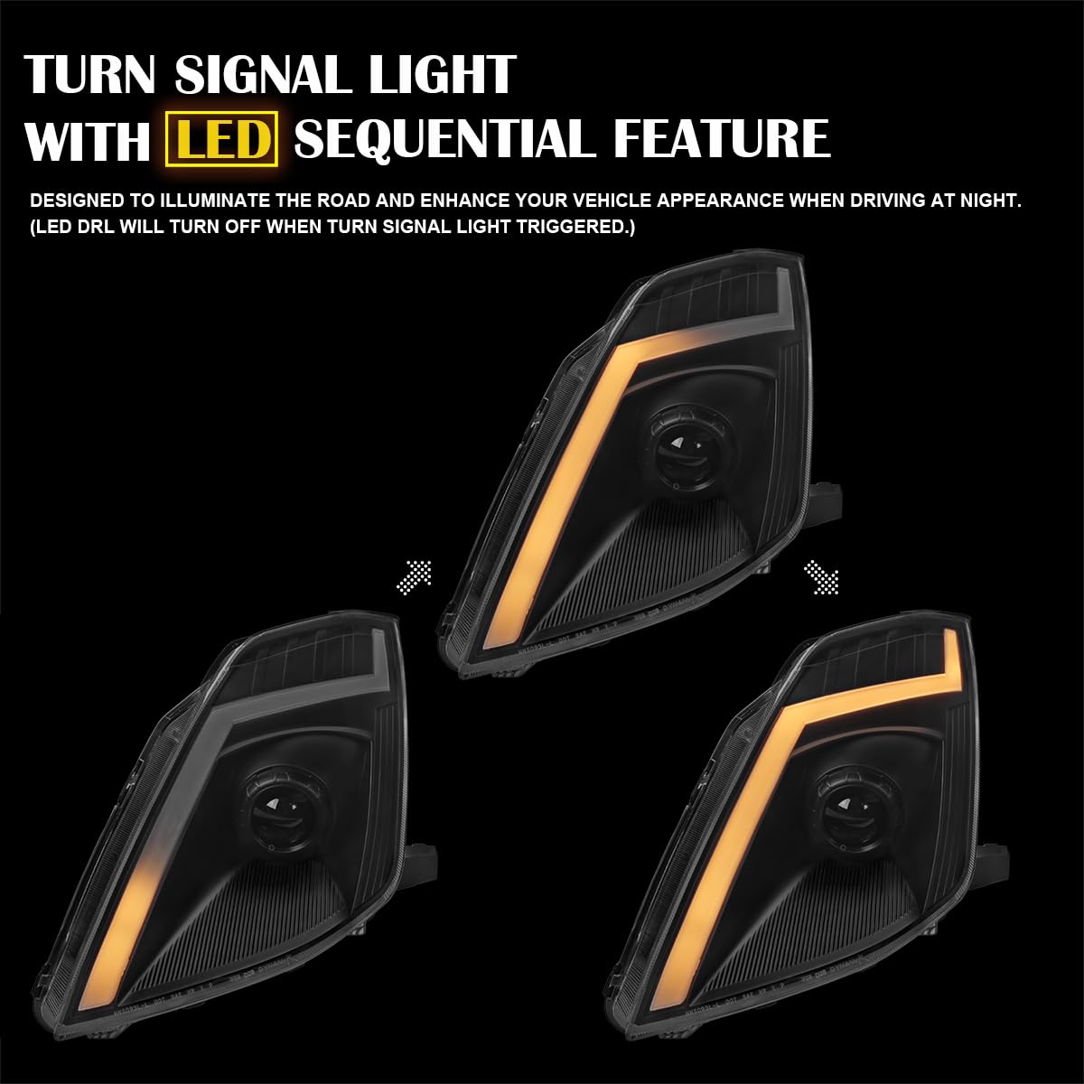Sequential LED Tube Signal Projector Headlights SPEC-D TUNING and Startup Animation Compatible with 2006-2009 Nissan 350Z, Left + Right Pair Headlamp Assembly