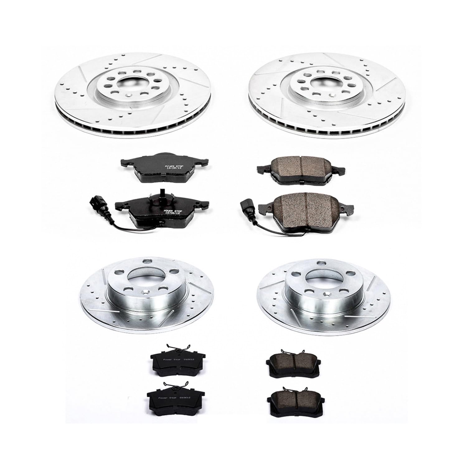 Power Stop K915 Z23 Carbon Fiber Brake Pads Front and Rear with Drilled & Slotted Brake Rotors Kit For Audi TT 2000-2006 [Model Specific]