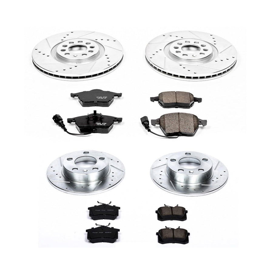 Power Stop K915 Z23 Carbon Fiber Brake Pads Front and Rear with Drilled & Slotted Brake Rotors Kit For Audi TT 2000-2006 [Model Specific]