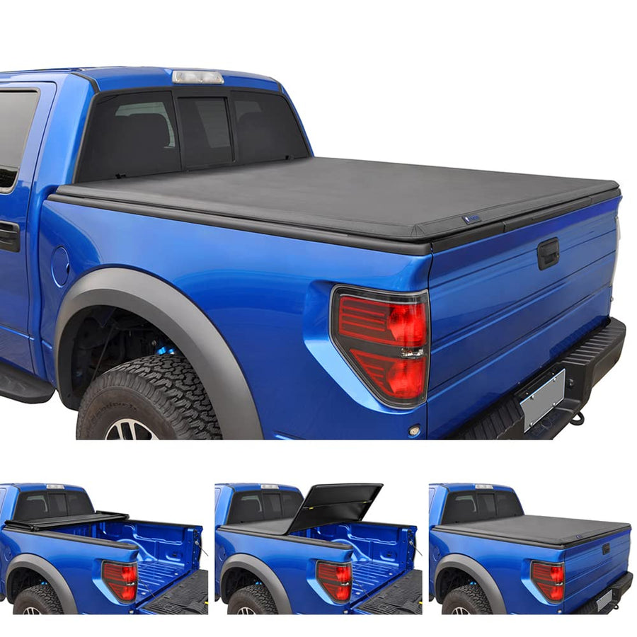 Tyger Auto T3 Tri-Fold Tonneau Cover TG-BC3D1013 Works with 2005-2011 Dodge Dakota 2006-2008 Mitsubishi Raider | Fleetside 5.3' Bed | Fit Models Without Utility Track System, Black