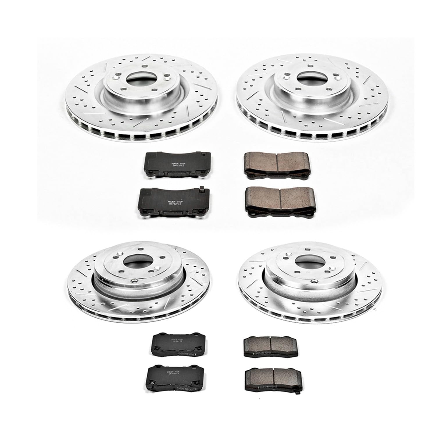 Power Stop K6167 Z23 Carbon Fiber Brake Pads Front and Rear with Drilled & Slotted Brake Rotors Kit For Hyundai Genesis Coupe 2010-2016 [Model Specific]