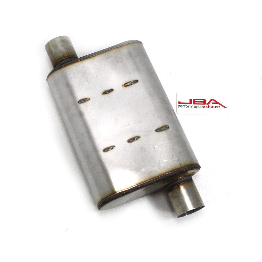 13" x 9.75" x 4" JBA (40-251300) - 2.5" Inlet Diameter Offset/Offset Universal Chambered Style 409SS Muffler