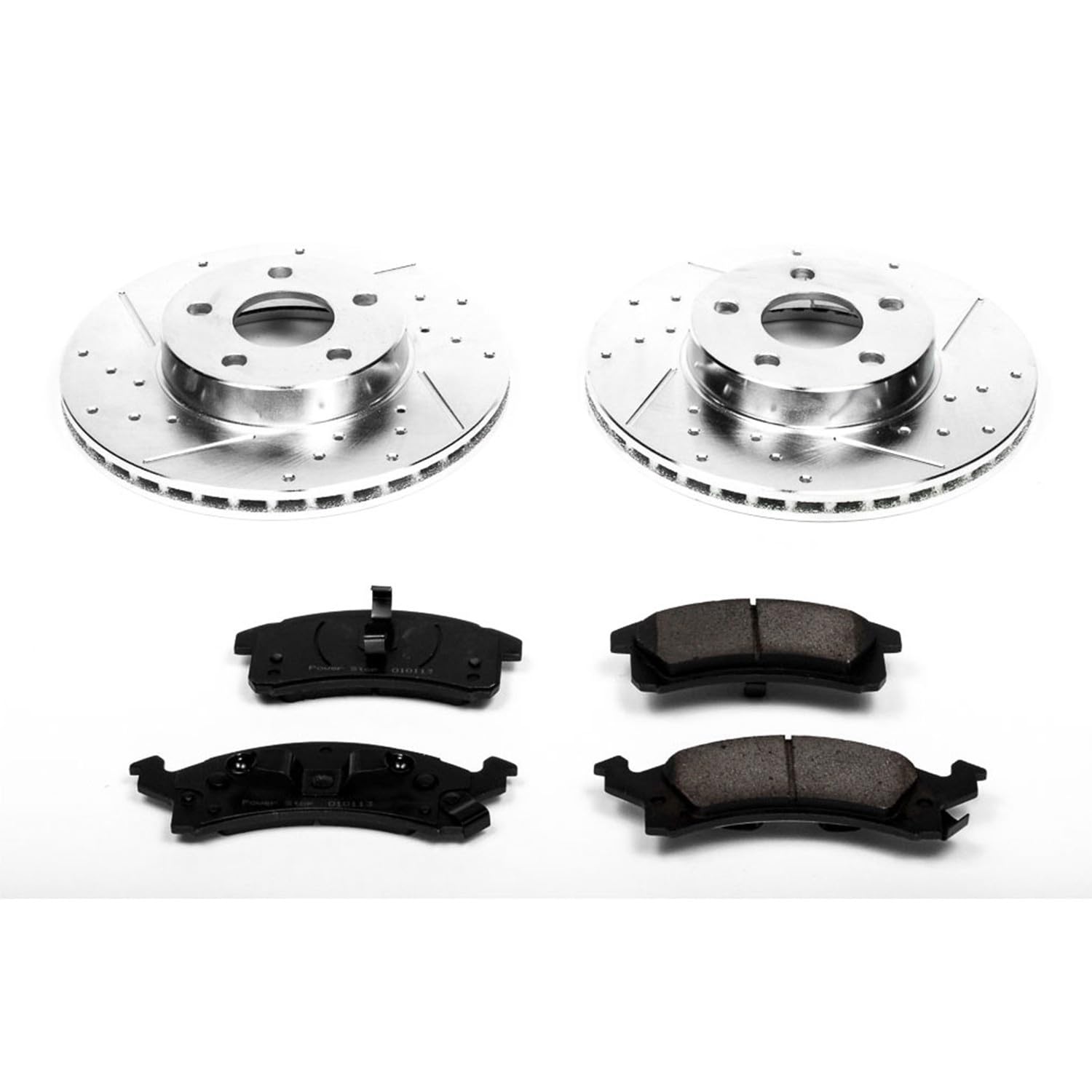 Power Stop K3156 Z23 Brake Pads with Drilled Slotted Brake Rotors Kit For Skylark, Beretta, Cavalier, Corsica, Olds Achieva, Cutlass Calais, Grand Am, Sunbird, Sunfire [Model Specific]